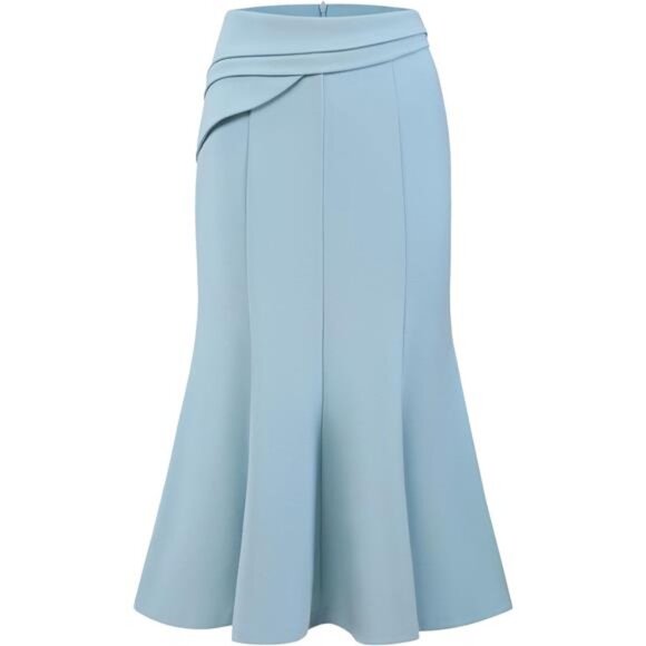 Women's Midi Mermaid Skirt Elastic Waisted Blue - Picture 1 of 7